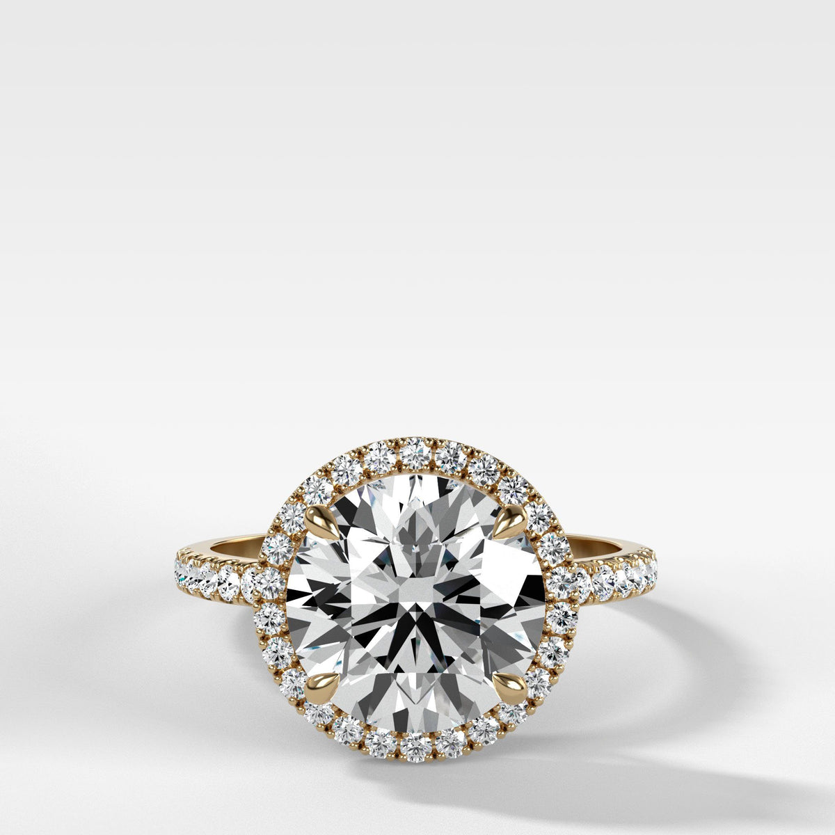 Aurora Pave Halo Ring With Round Cut by Good Stone in Yellow Gold