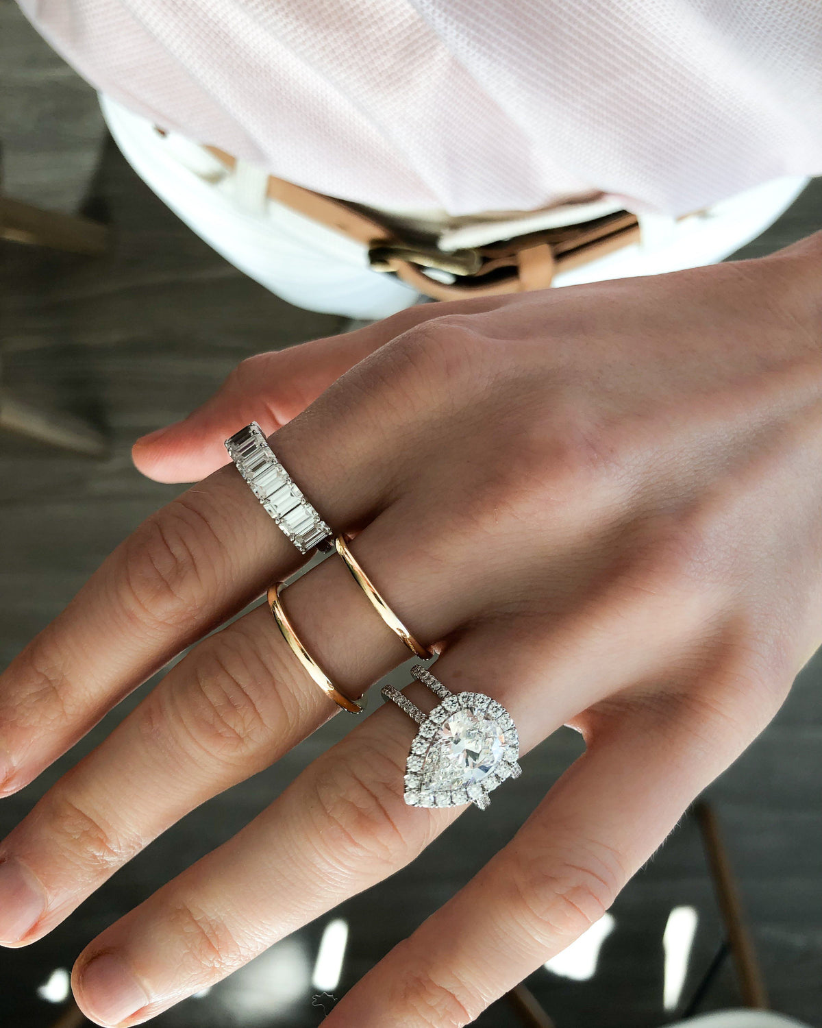 Highlight Aurora Pave Halo Ring With Pear Cut by Good Stone available in Gold and Platinum