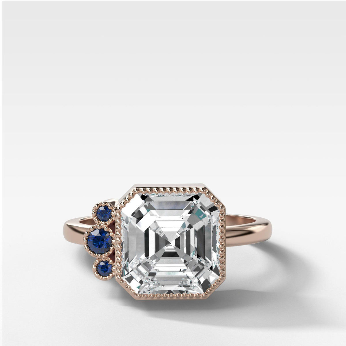 Blue Cluster Engagement Ring With Asscher Cut by Good Stone in Rose Gold