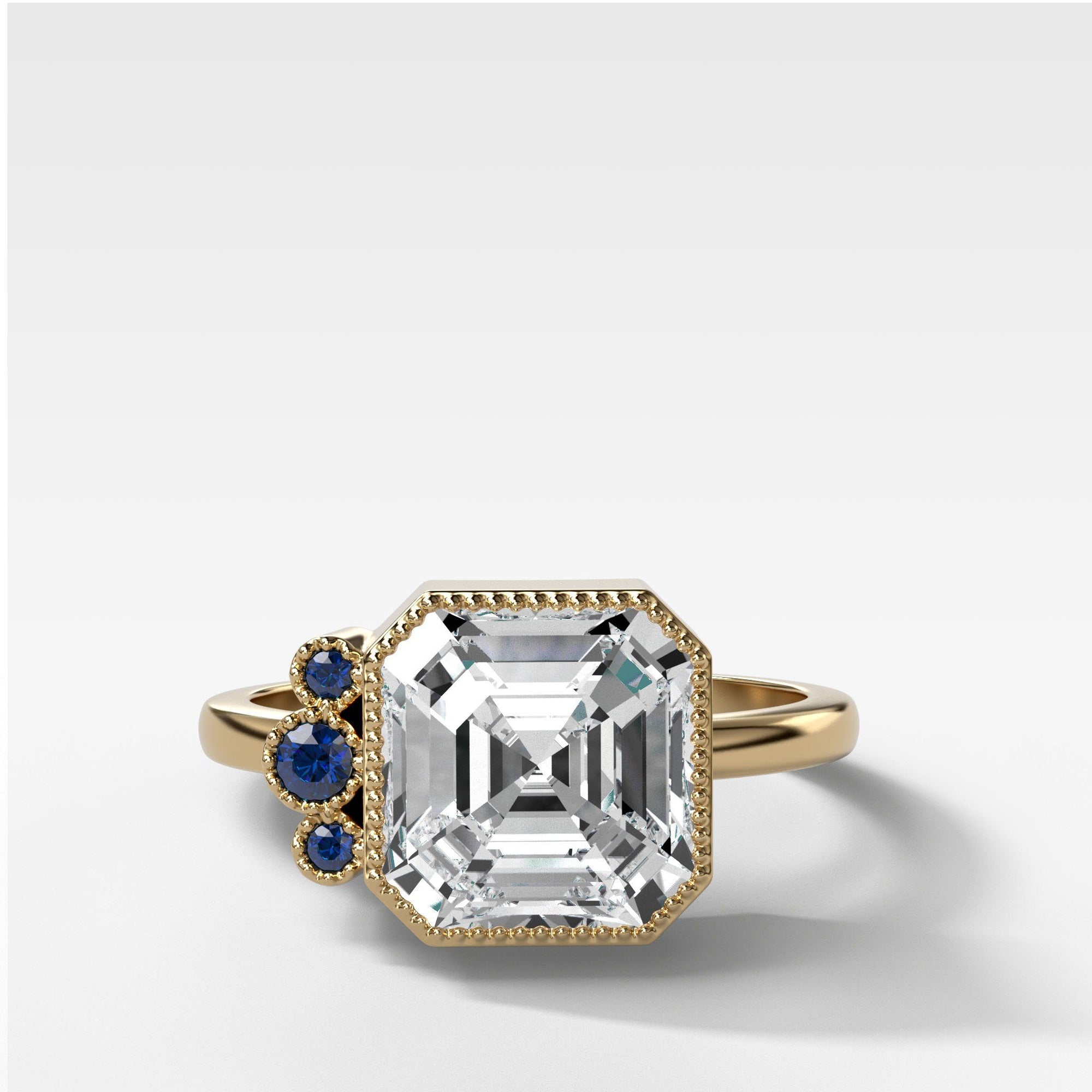 Blue Cluster Engagement Ring With Asscher Cut by Good Stone in Yellow Gold