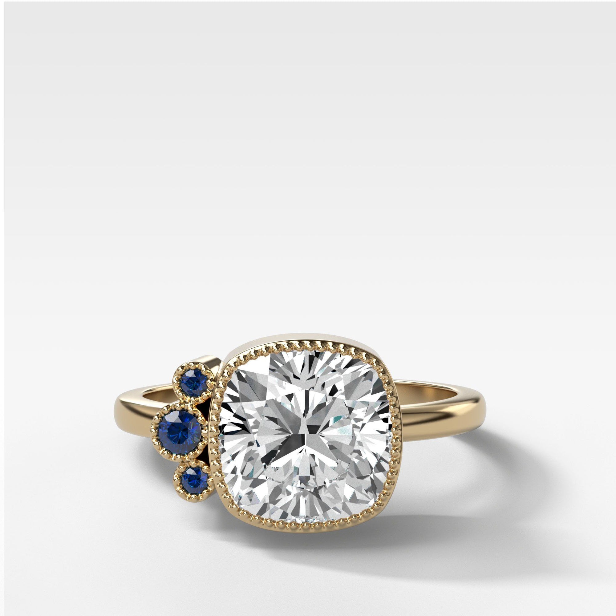 Blue Cluster Engagement Ring With Cushion Cut by Good Stone in Yellow Gold