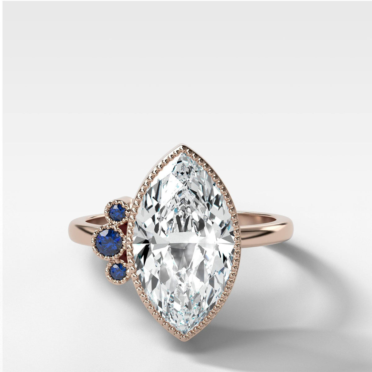 Blue Cluster Engagement Ring With Marquise Cut by Good Stone in Rose Gold