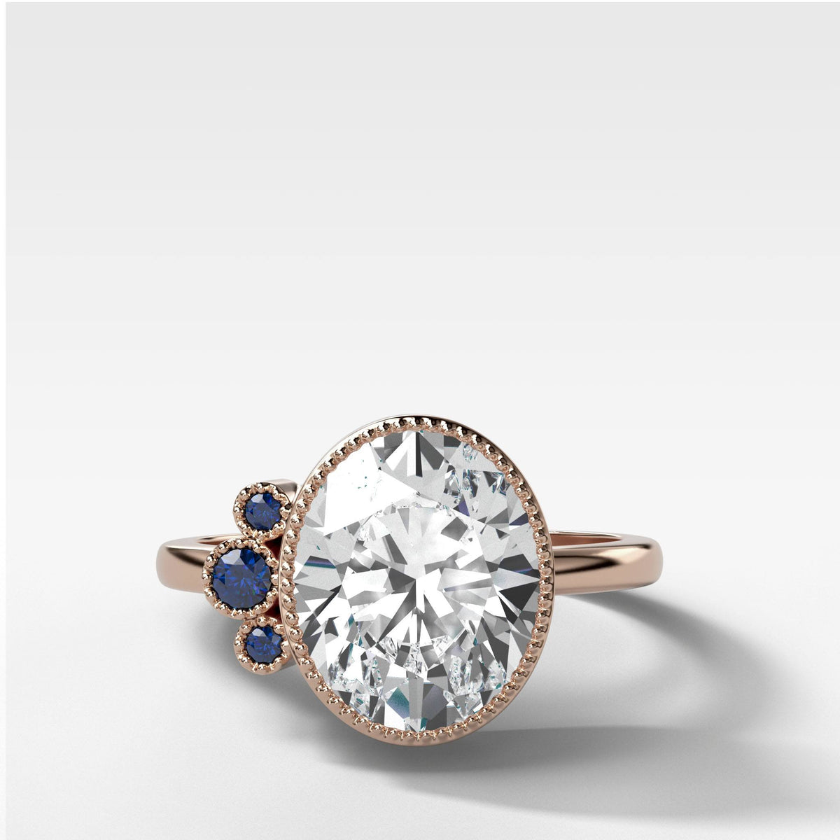 Blue Cluster Engagement Ring With Oval Cut by Good Stone in Rose Gold