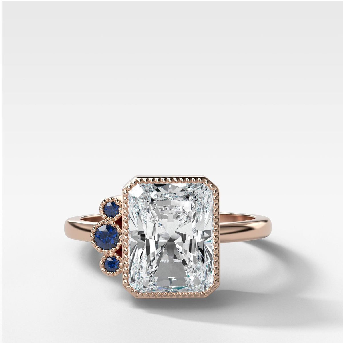 Blue Cluster Engagement Ring With Radiant Cut by Good Stone in Rose Gold