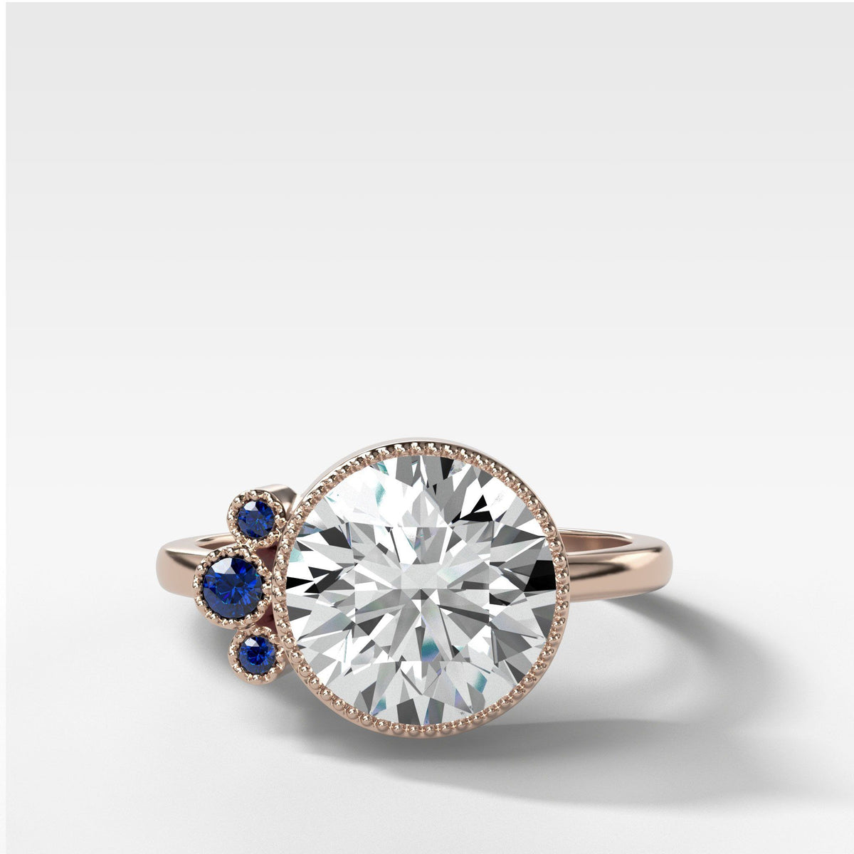 Blue Cluster Engagement Ring With Round Cut by Good Stone in Rose Gold
