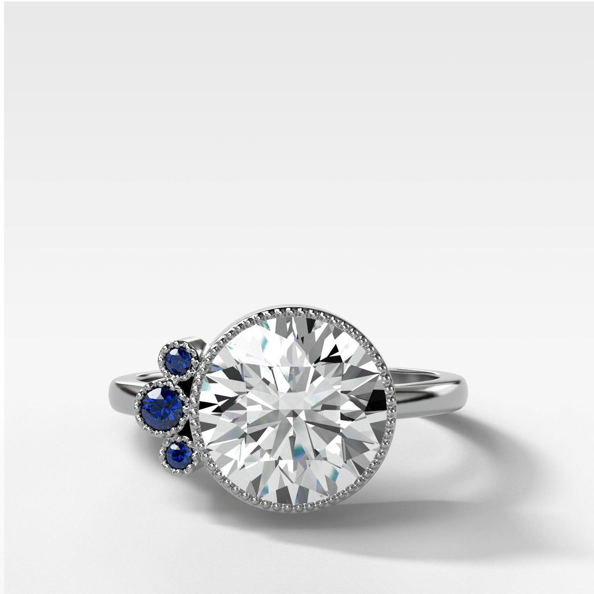 Blue Cluster Engagement Ring With Round Cut by Good Stone in White Gold