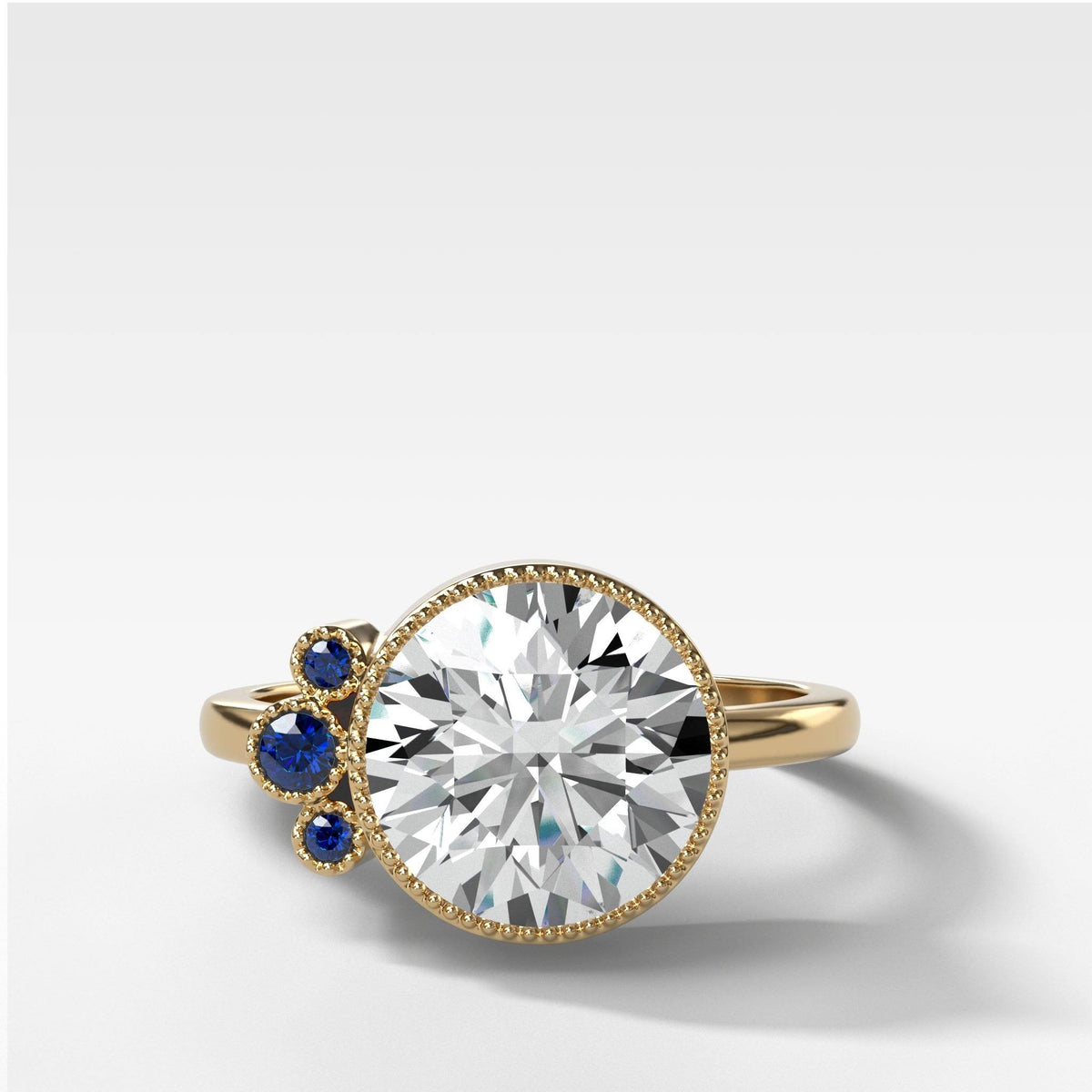 Blue Cluster Engagement Ring With Round Cut by Good Stone in Yellow Gold