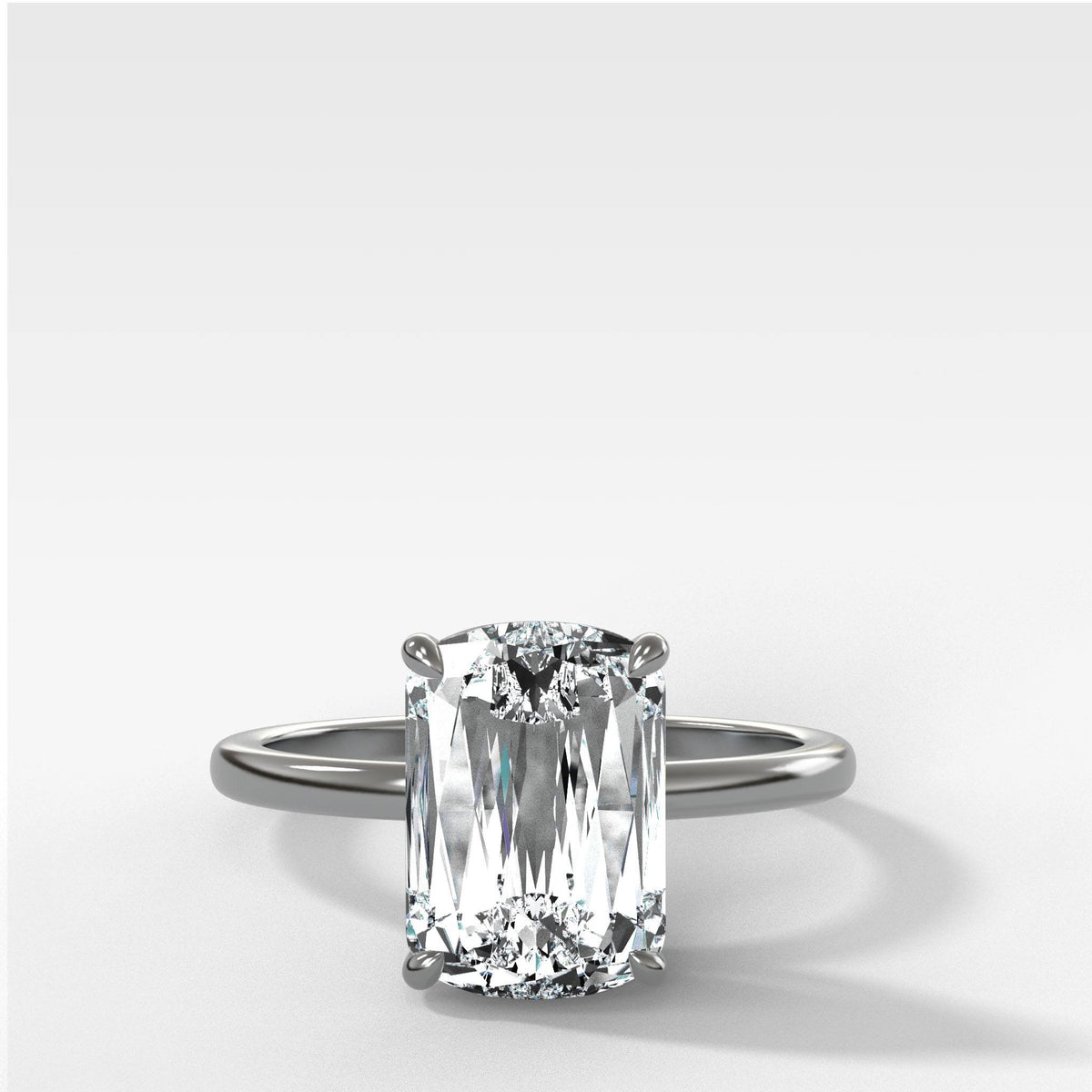 Crescent Solitaire With Crisscut Cushion Cut by Good Stone in White Gold