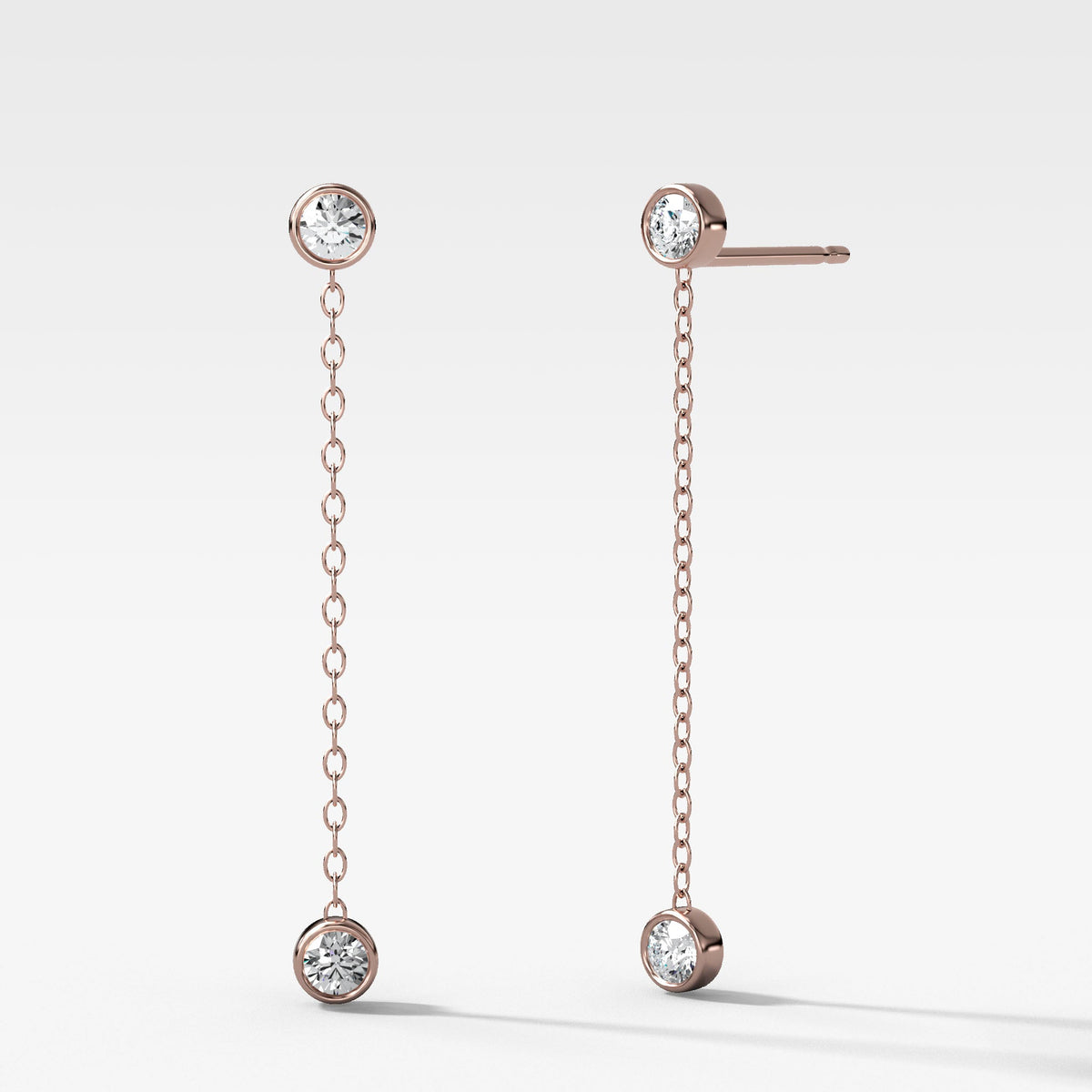 Diamond Drop Chain Earrings in Rose Gold by Good Stone