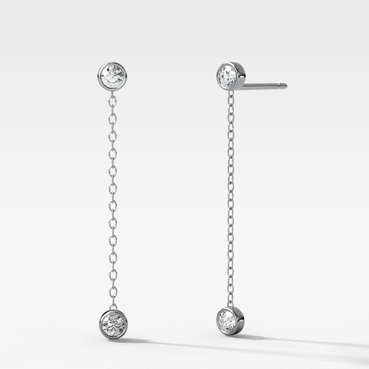 Diamond Drop Chain Earrings in White Gold by Good Stone