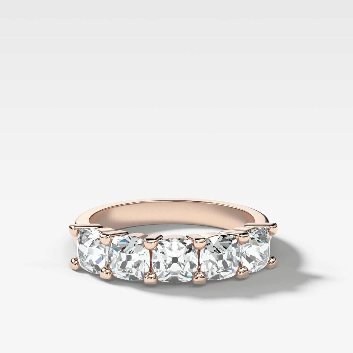 Five Stone Shared Prong Diamond Band With Old Mine Cuts (1.65ctw) by Good Stone in Rose Gold