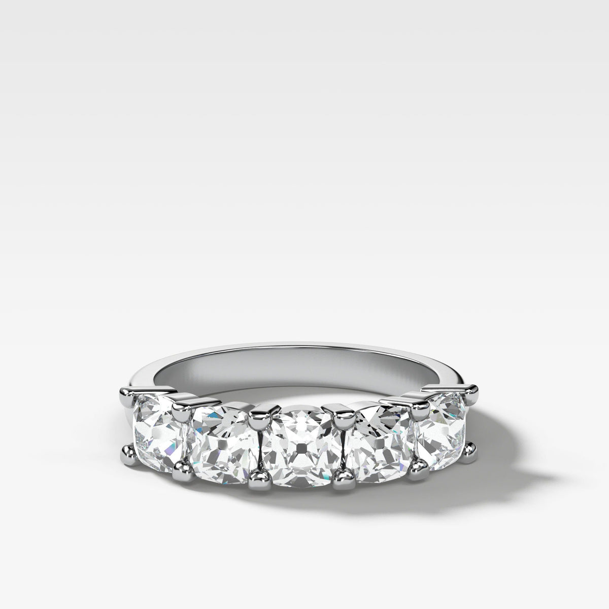 Five Stone Shared Prong Diamond Band With Old Mine Cuts (1.65ctw) by Good Stone in White Gold