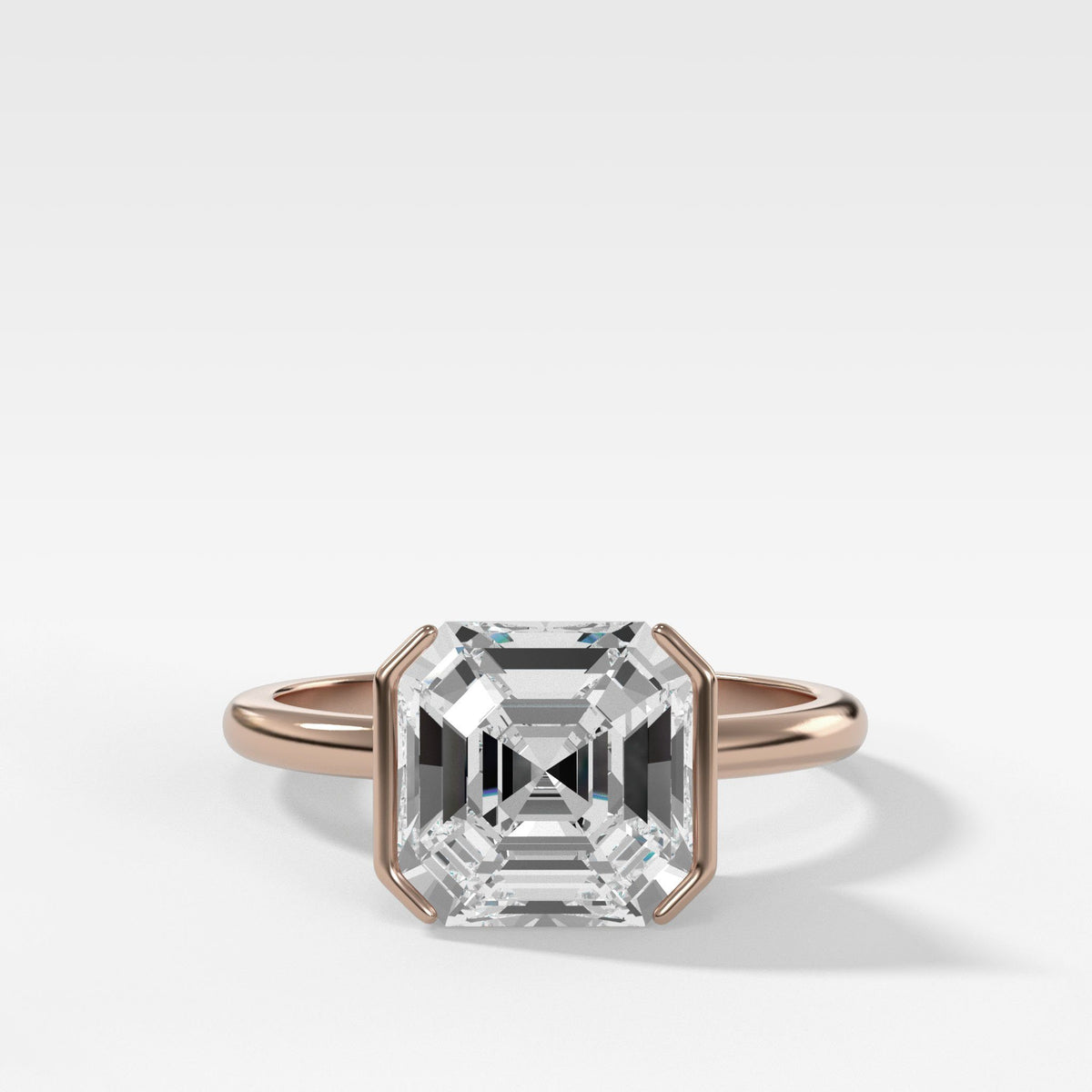 Half Bezel Solitaire Engagement Ring With Asscher Cut by Good Stone in Rose Gold