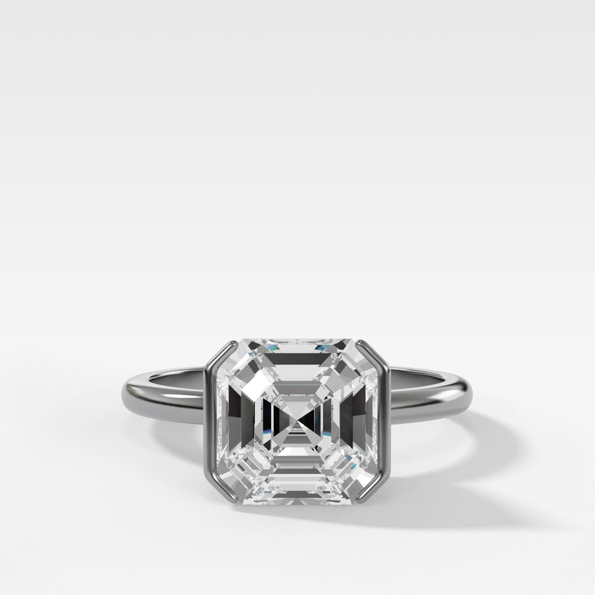 Half Bezel Solitaire Engagement Ring With Asscher Cut by Good Stone in White Gold