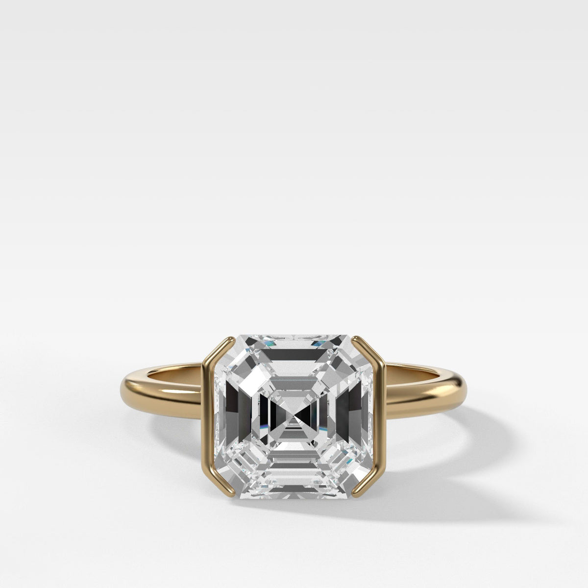 Half Bezel Solitaire Engagement Ring With Asscher Cut by Good Stone in Yellow Gold