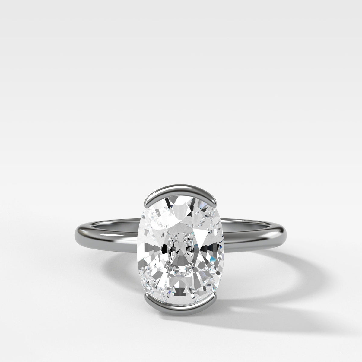 North South Half Bezel Solitaire Engagement Ring With Elongated Cushion Cut by Good Stone in White Gold