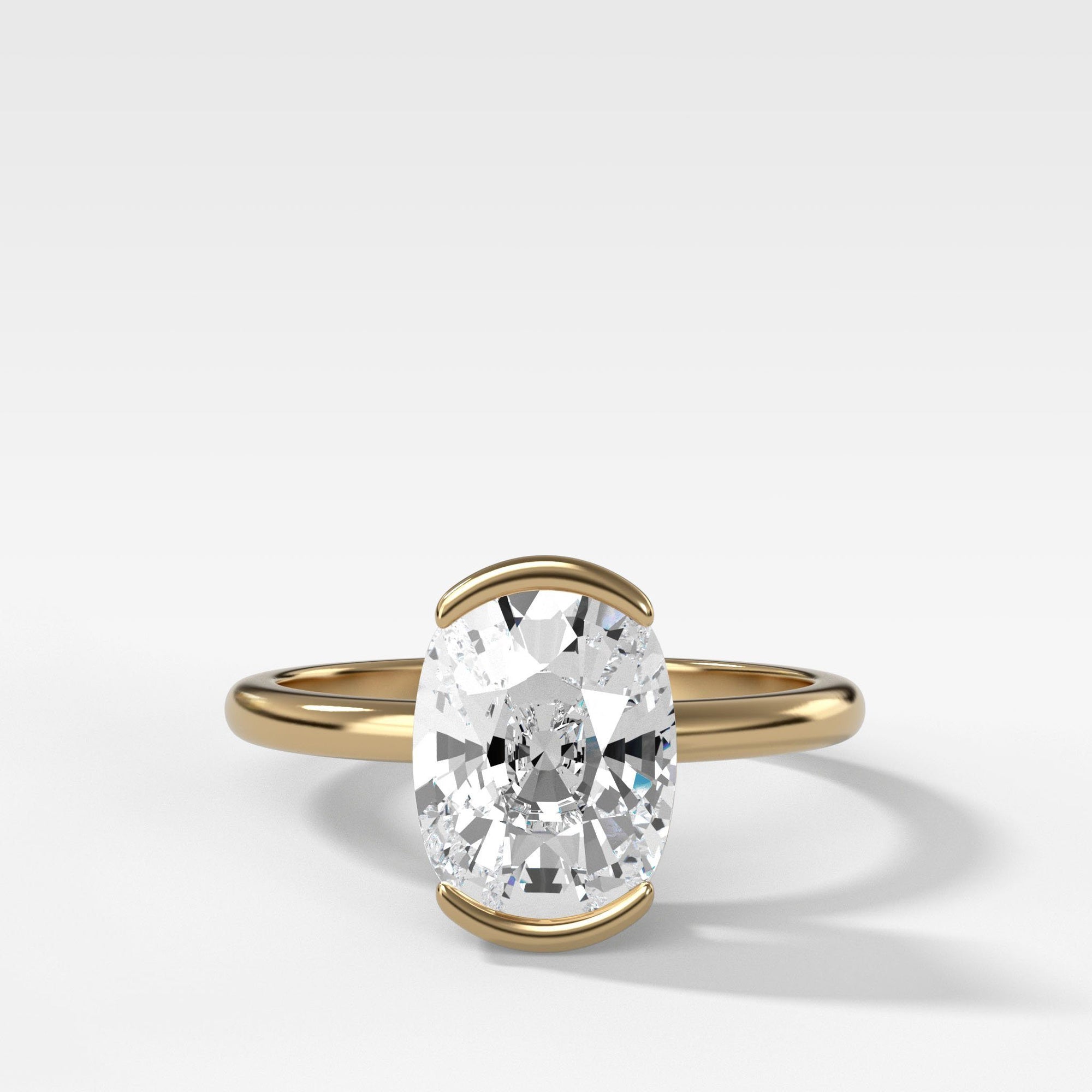 North South Half Bezel Solitaire Engagement Ring With Elongated Cushion Cut by Good Stone in Yellow Gold