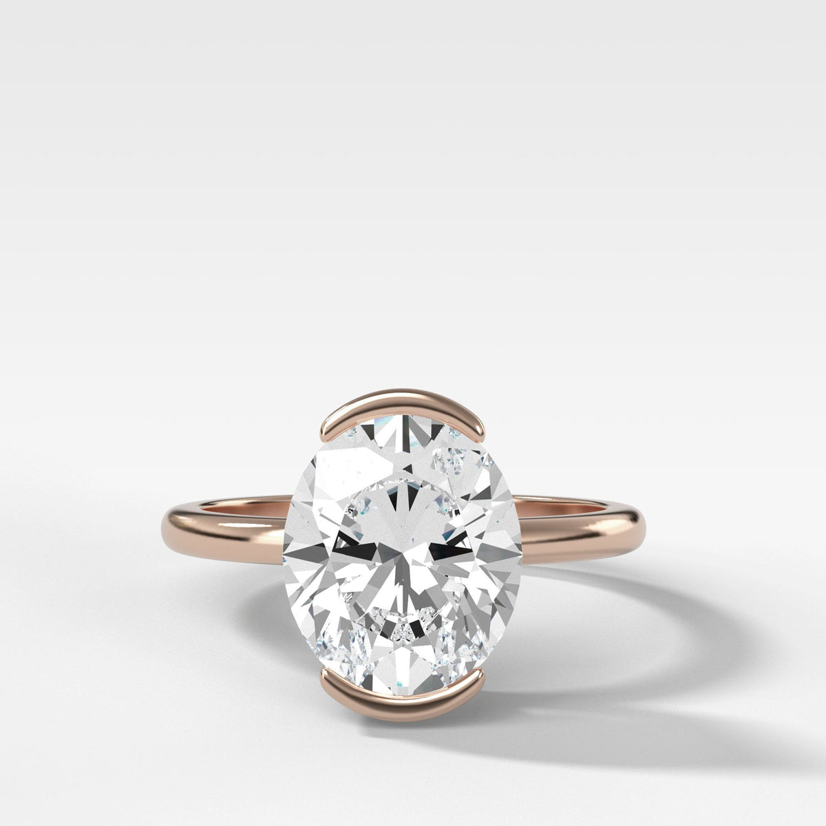 North South Half Bezel Solitaire Engagement Ring With Oval Cut by Good Stone in Rose Gold