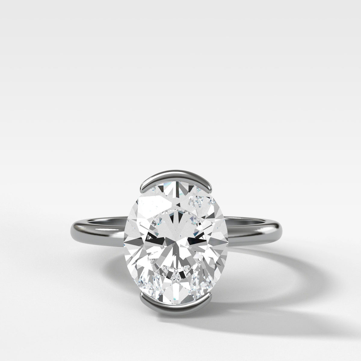 North South Half Bezel Solitaire Engagement Ring With Oval Cut by Good Stone in White Gold