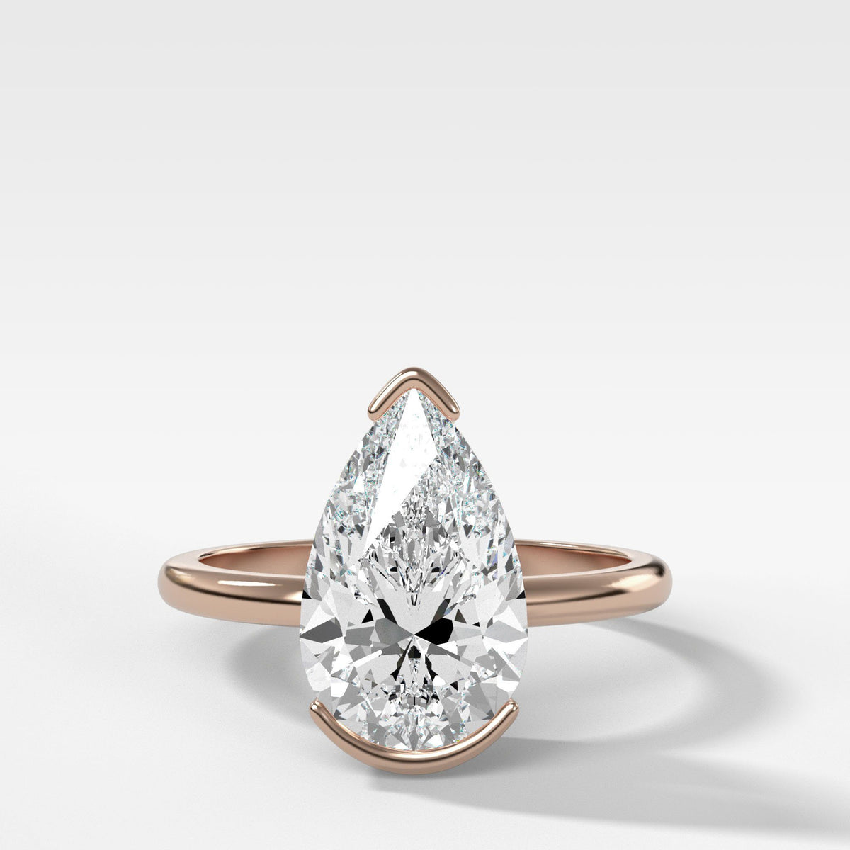 North South Half Bezel Solitaire Engagement Ring With Pear Cut by Good Stone in Rose Gold