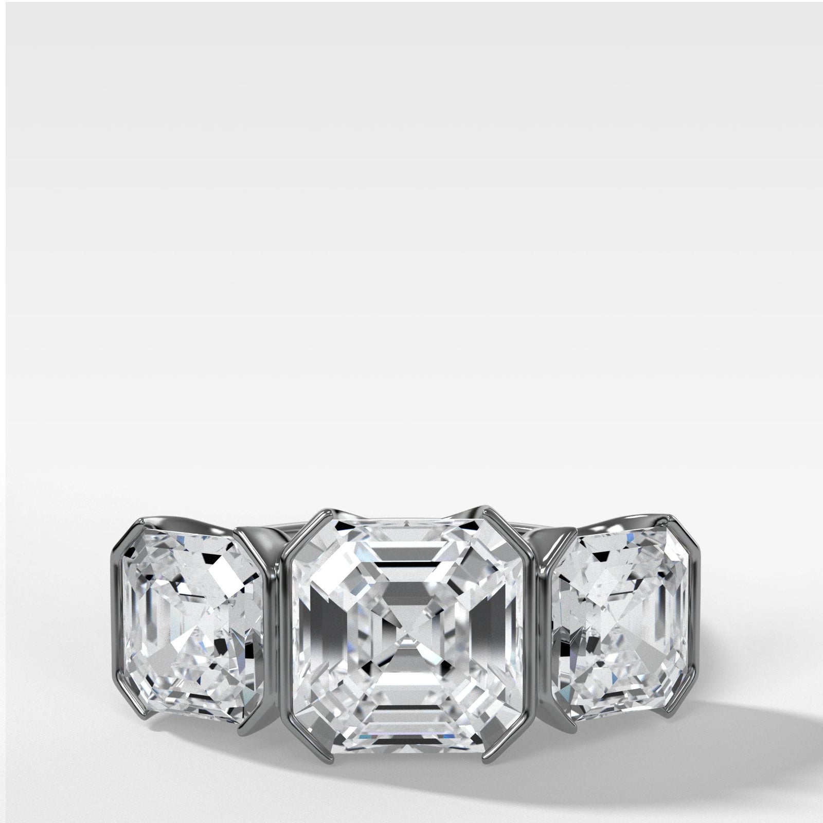 Half Bezel Triad Engagement Ring With Asscher Cut by Good Stone in Yellow Gold