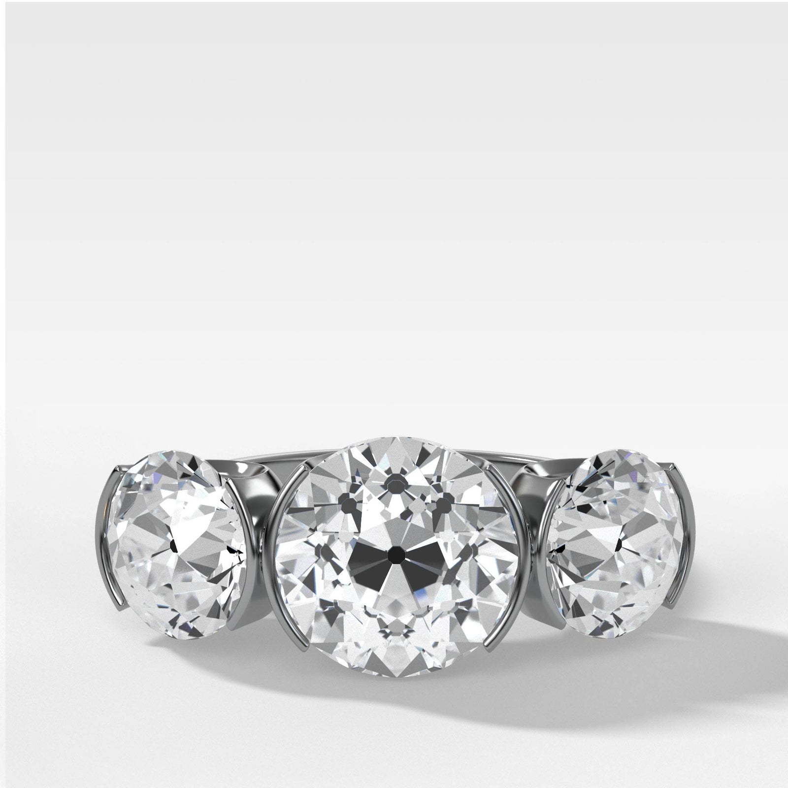 Half Bezel Triad Engagement Ring With Old Euro Cut by Good Stone in Yellow Gold