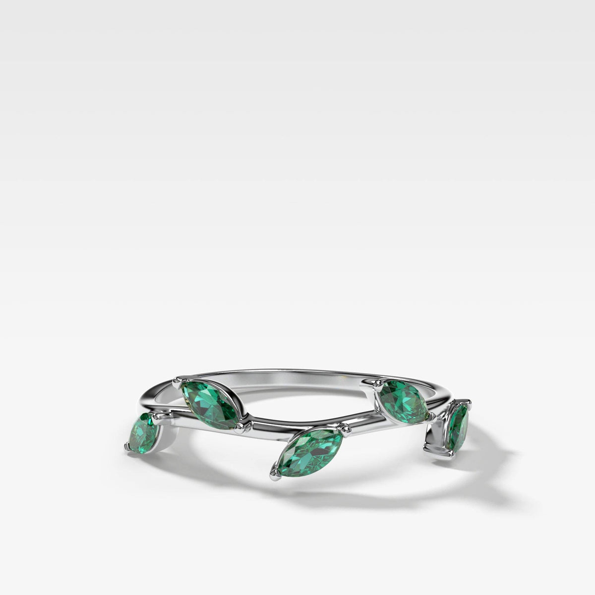 Laurel Marquise Band With Green Emeralds by Good Stone in White Gold