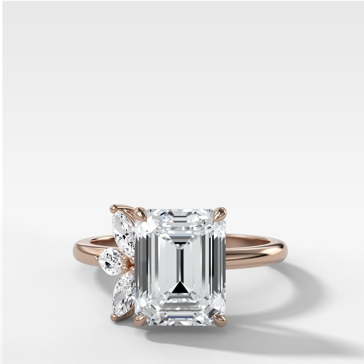 Lotus Engagement Ring With Emerald Cut by Good Stone in Rose Gold