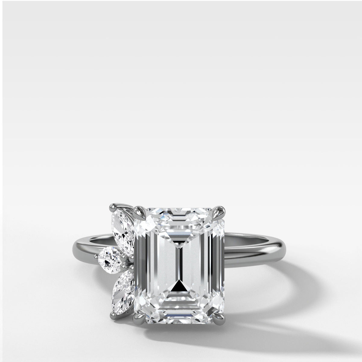 Lotus Engagement Ring With Emerald Cut by Good Stone in White Gold