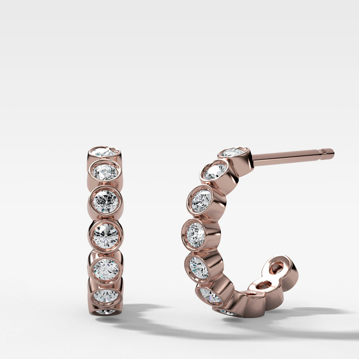 Bezel Set Diamond Earrings in Rose Gold by Good Stone