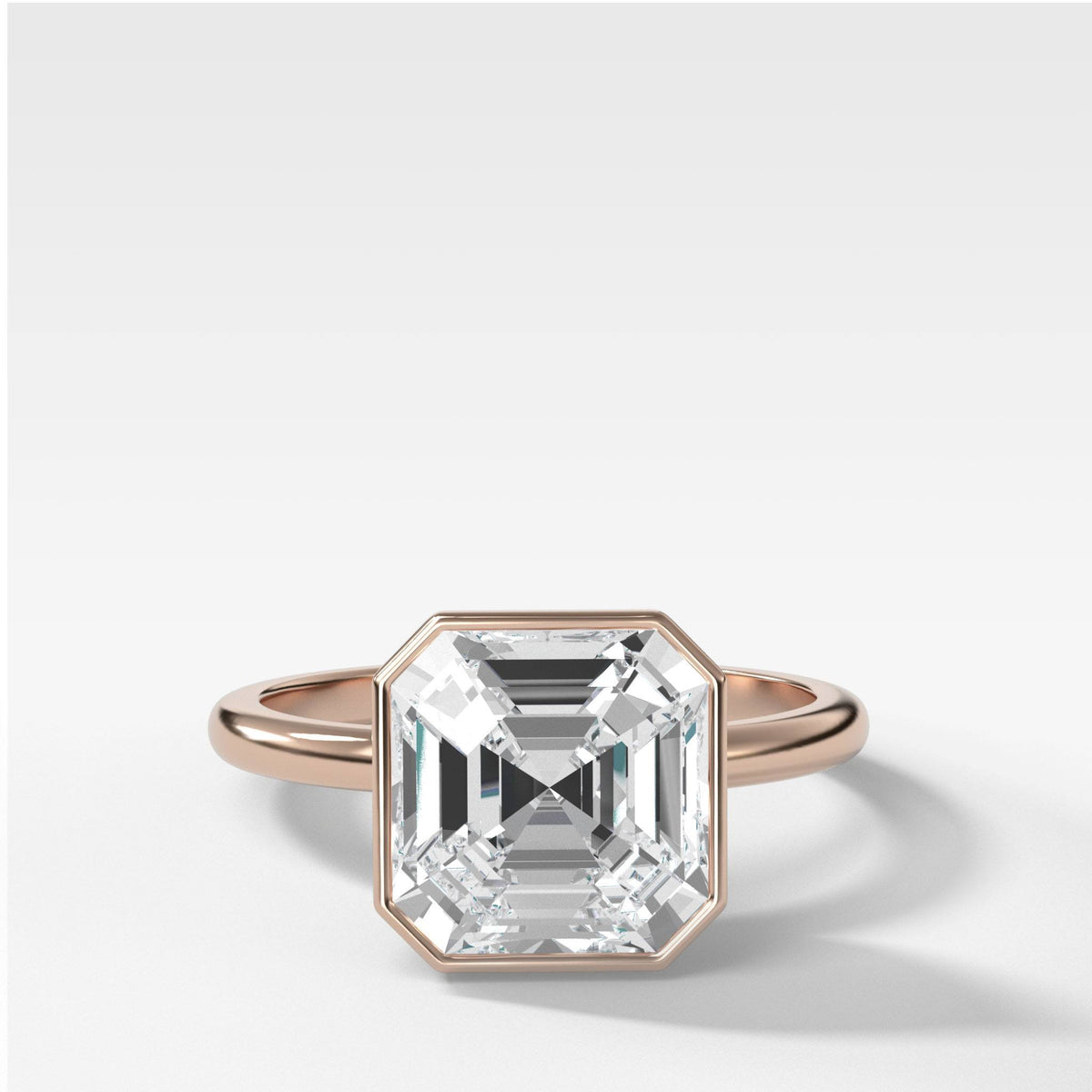Bezel Penumbra Solitaire With Asscher Cut by Good Stone in Rose Gold