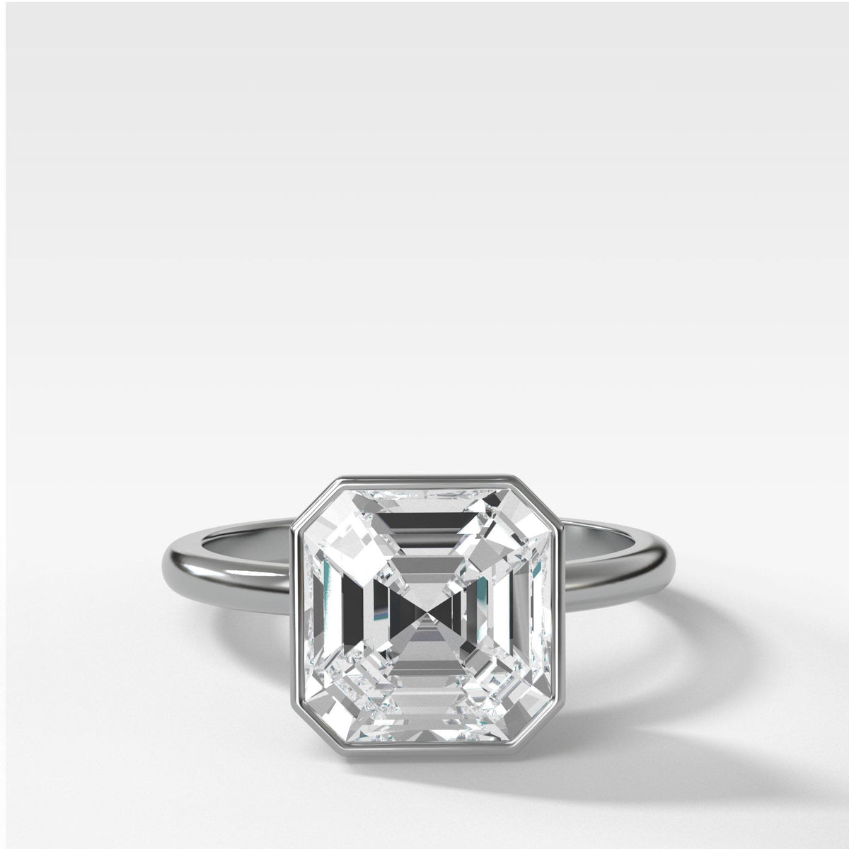 Bezel Penumbra Solitaire With Asscher Cut by Good Stone in White Gold
