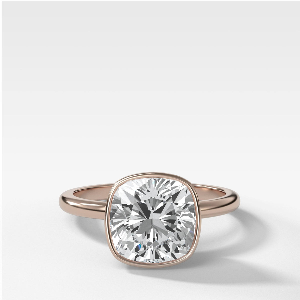 Bezel Penumbra Solitaire With Cushion Cut by Good Stone in Rose Gold
