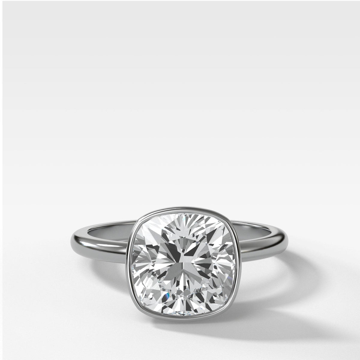 Bezel Penumbra Solitaire With Cushion Cut by Good Stone in White Gold