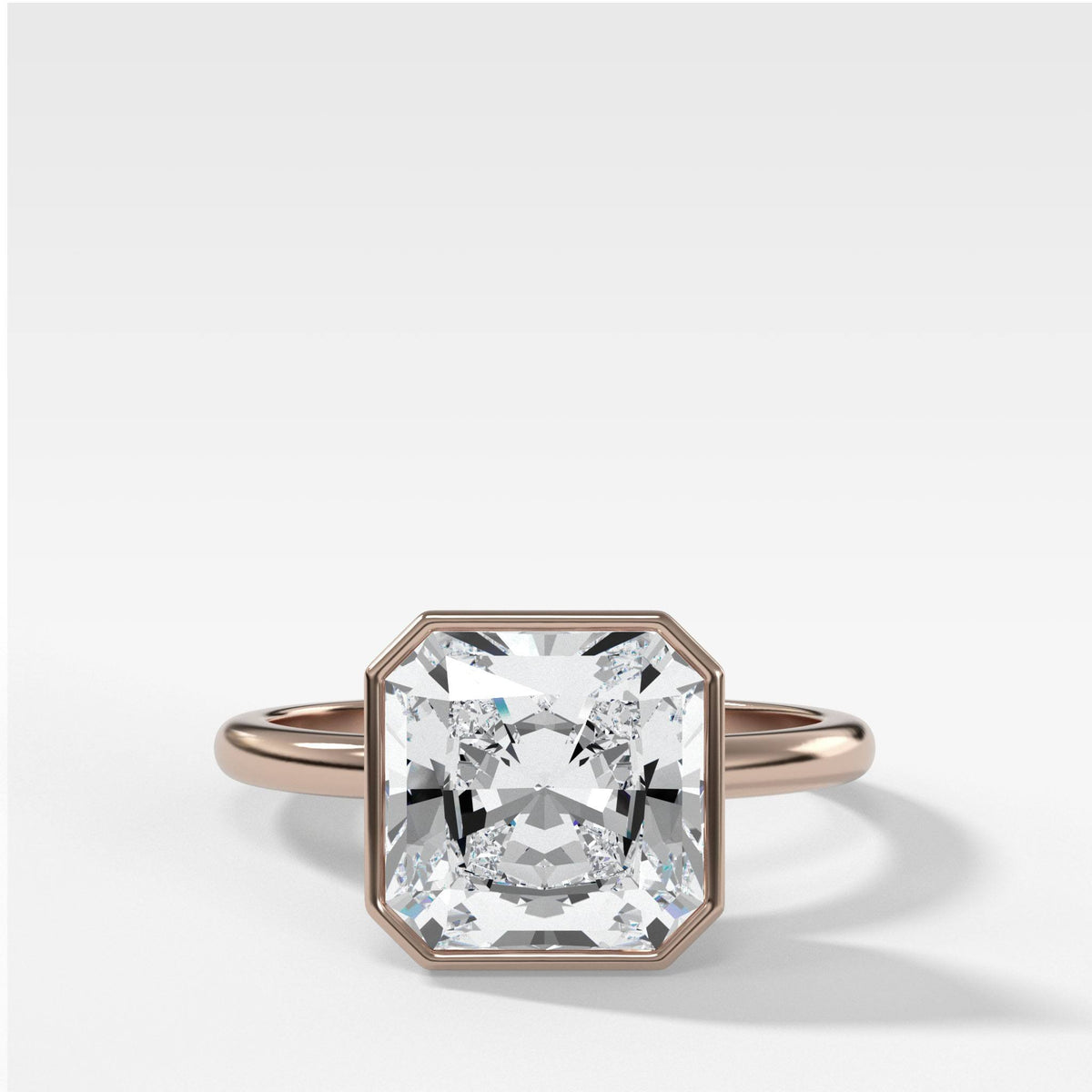 Bezel Penumbra Solitaire With Radiant Square Cut by Good Stone in Rose Gold