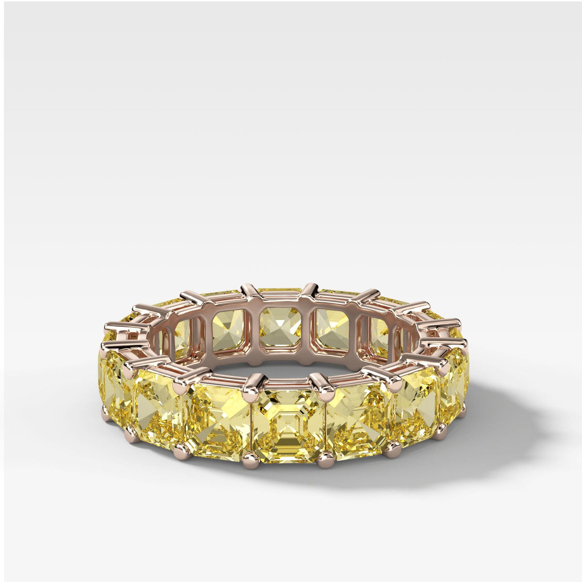 Asscher Cut Constellation Eternity Band With Yellow Diamonds by Good Stone in Rose Gold