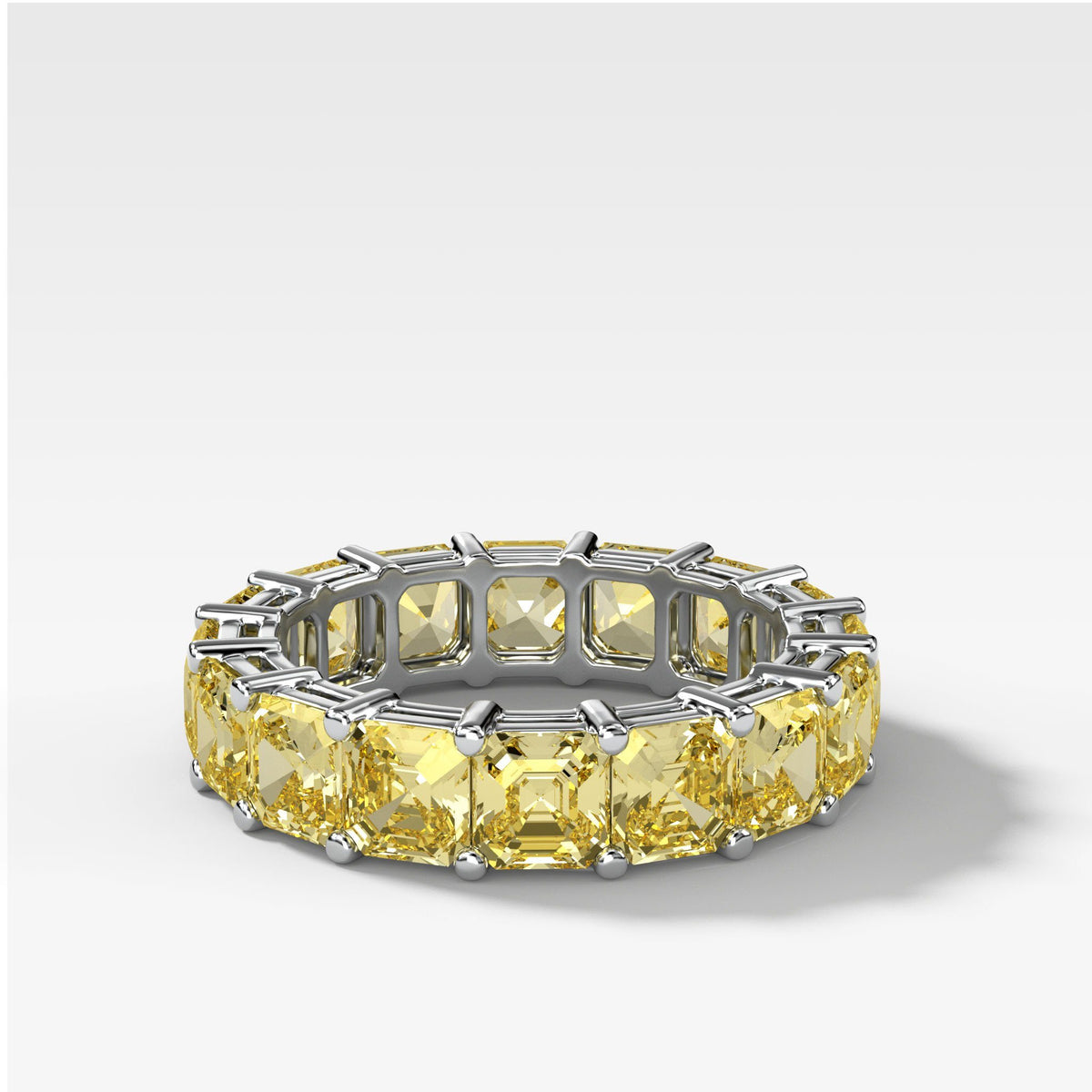 Asscher Cut Constellation Eternity Band With Yellow Diamonds by Good Stone in White Gold