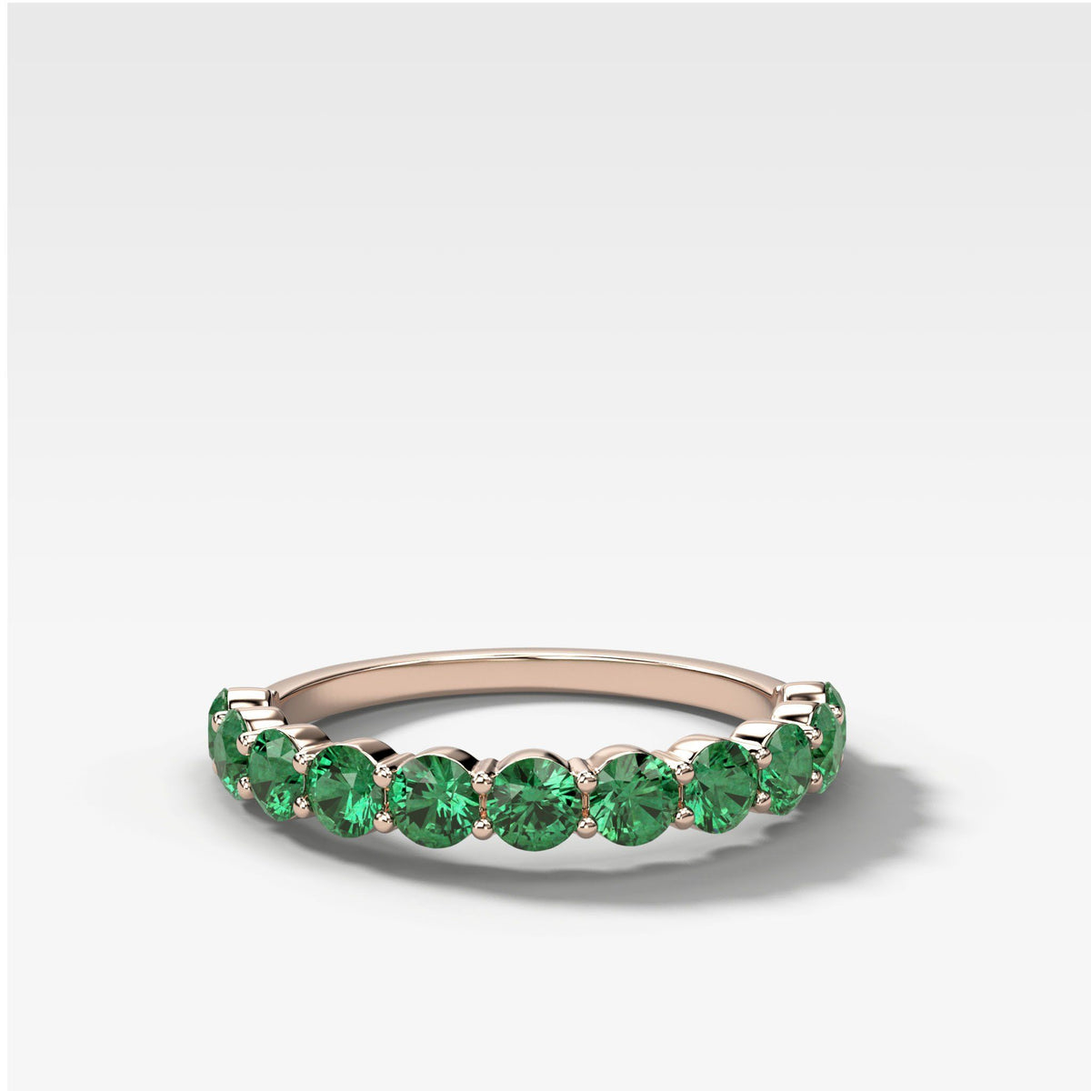 Shared Prong Stacker With Green Emeralds by Good Stone in Rose Gold