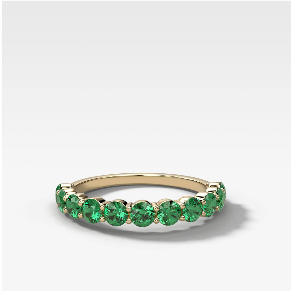 Shared Prong Stacker With Green Emeralds by Good Stone in Yellow Gold