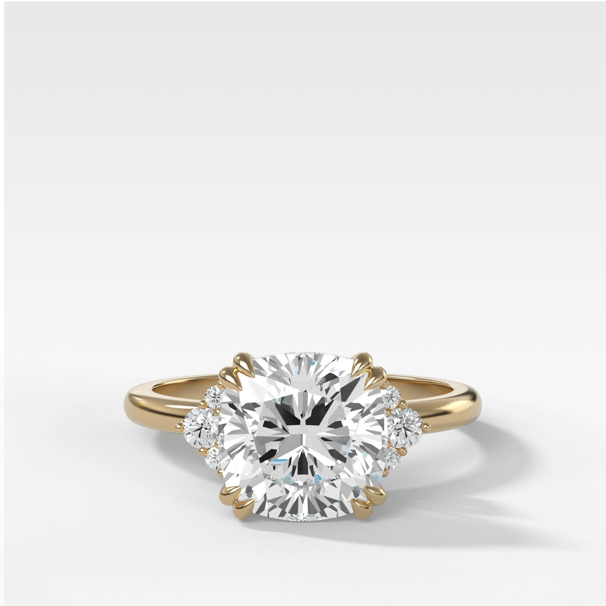 Signature Cluster Engagement Ring With Cushion Cut by Good Stone in Yellow Gold