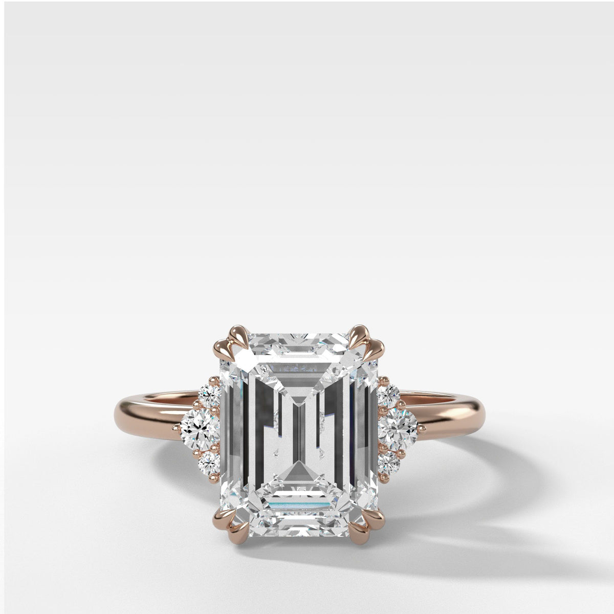 Signature Cluster Engagement Ring With Emerald Cut by Good Stone in Rose Gold