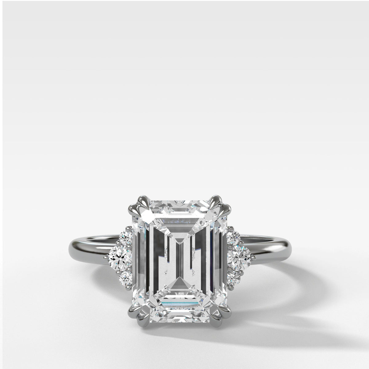 Signature Cluster Engagement Ring With Emerald Cut by Good Stone in White Gold