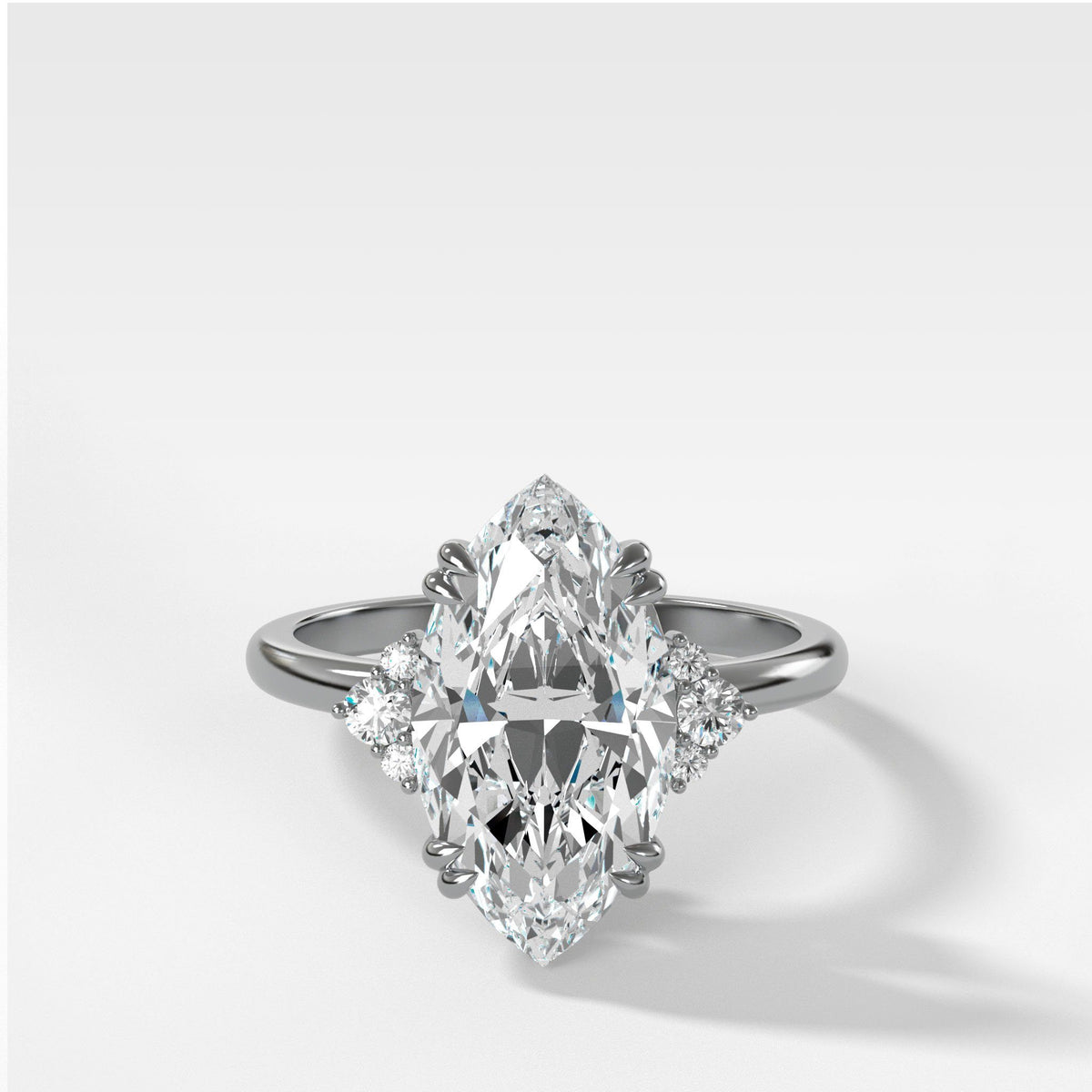 Signature Cluster Engagement Ring With Marquise Cut by Good Stone in White Gold