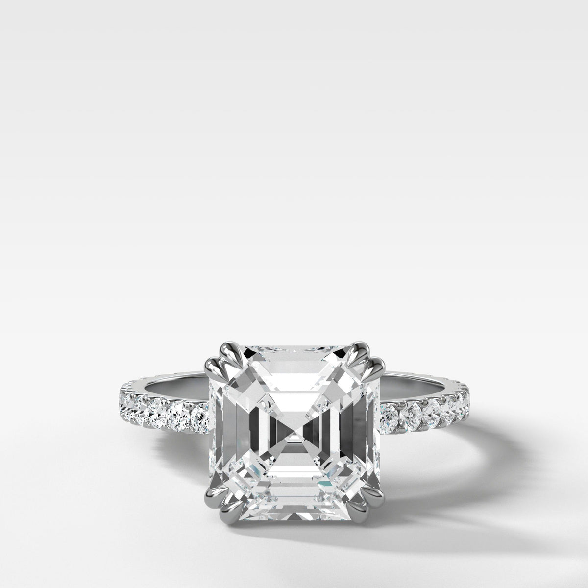 Signature Pave Engagement Ring With Asscher Cut by Good Stone in White Gold