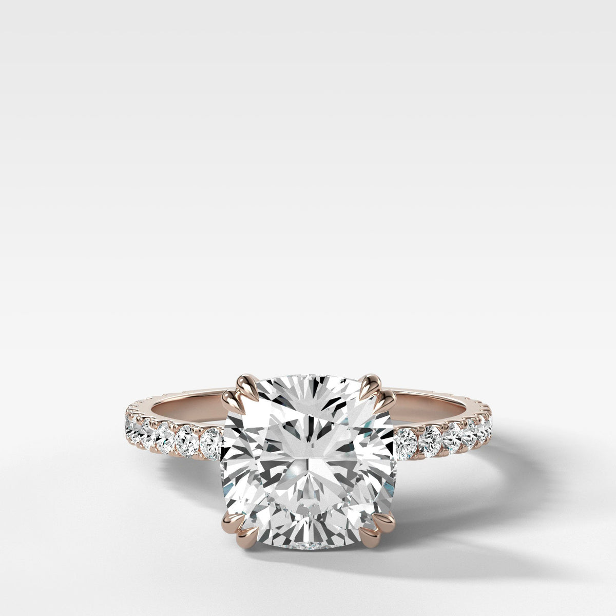 Signature Pave Engagement Ring With Cushion Cut by Good Stone in Rose Gold