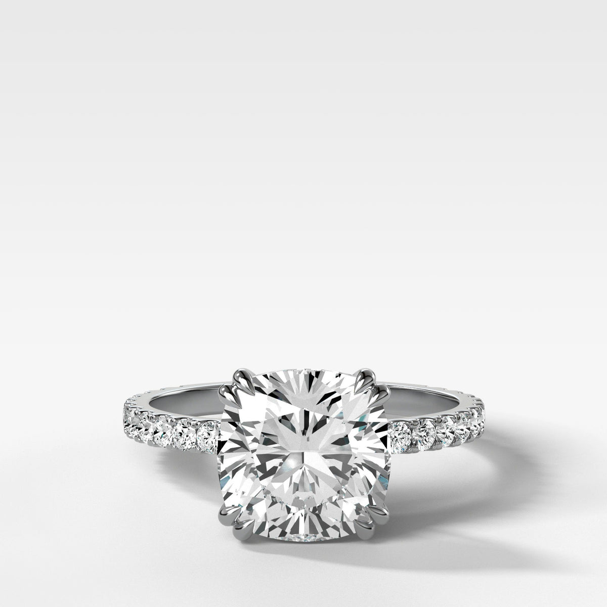Signature Pave Engagement Ring With Cushion Cut by Good Stone in White Gold