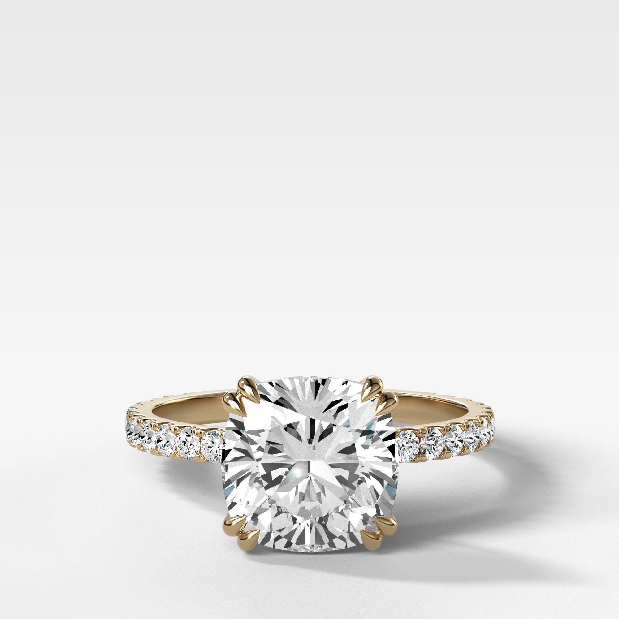 Signature Pave Engagement Ring With Cushion Cut by Good Stone in Yellow Gold
