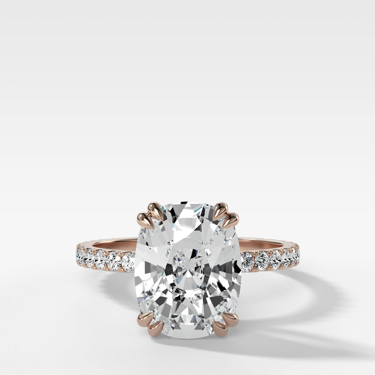 Signature Pave Engagement Ring With Elongated Cushion Cut by Good Stone in Rose Gold
