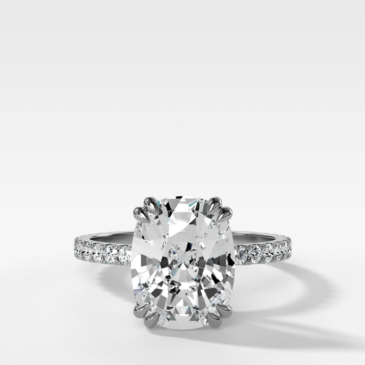 Signature Pave Engagement Ring With Elongated Cushion Cut by Good Stone in White Gold
