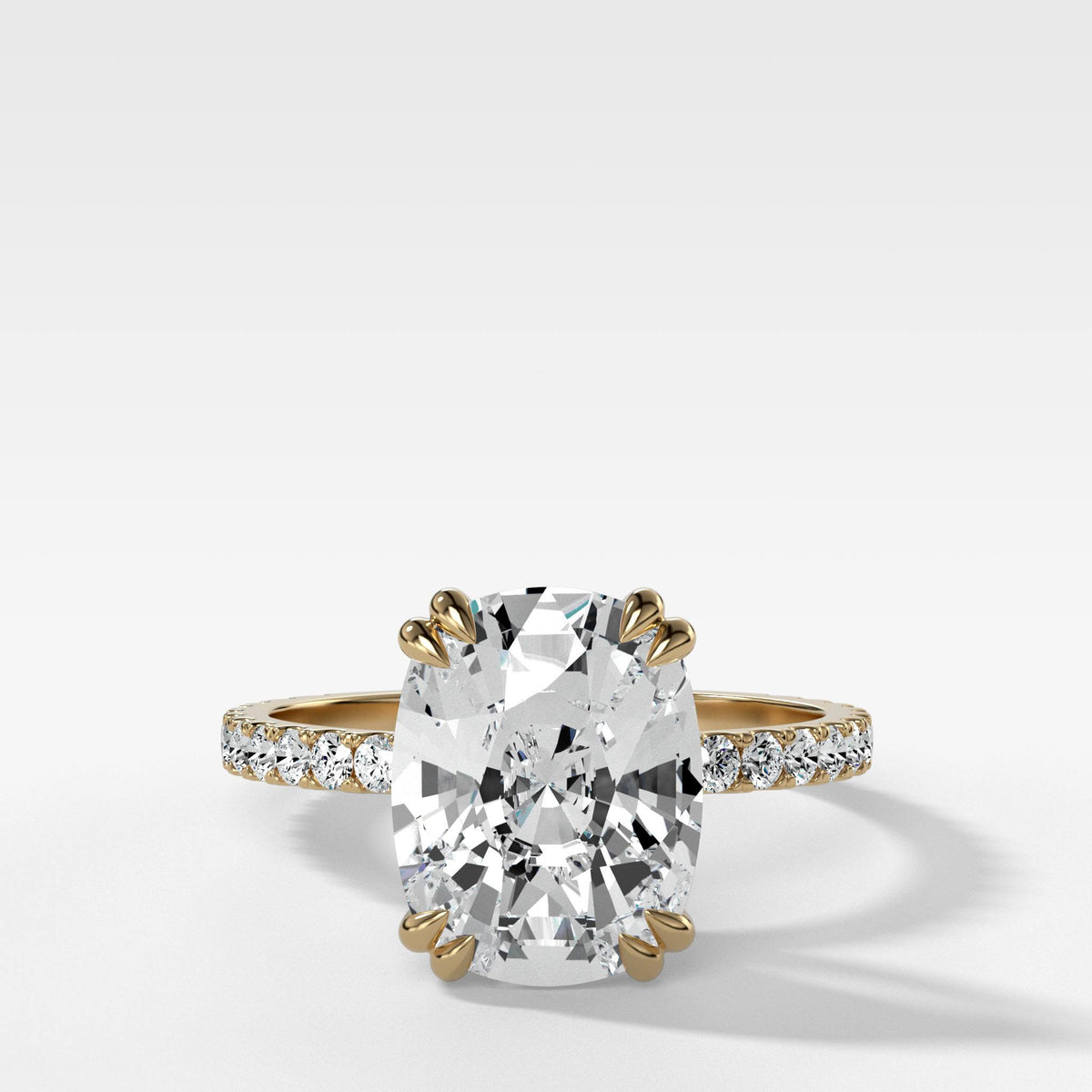 Signature Pave Engagement Ring With Elongated Cushion Cut by Good Stone in Yellow Gold